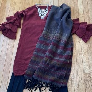 Moon & Madison burgundy ruffle sleeve sweater dress